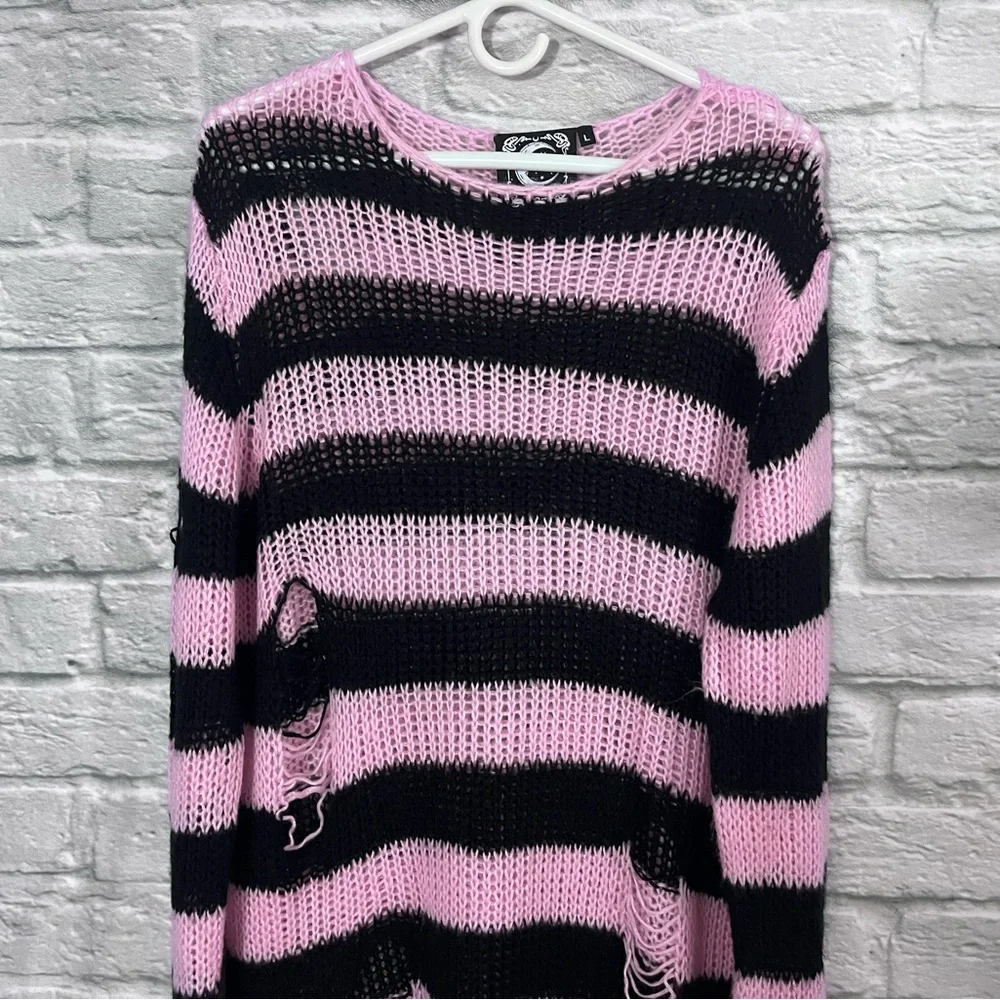 Killstar Size Large Bad Blossoms Knit Sweater Pink And Black Distressed Gothic - Picture 8 of 16
